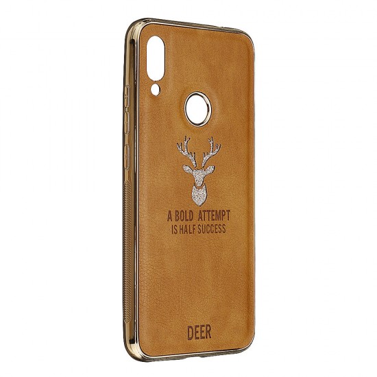 Shockproof Plating Border Glitter Deer PU Leather Soft TPU Protective Case For Xiaomi Redmi Note 7 / Redmi Note 7 PRO