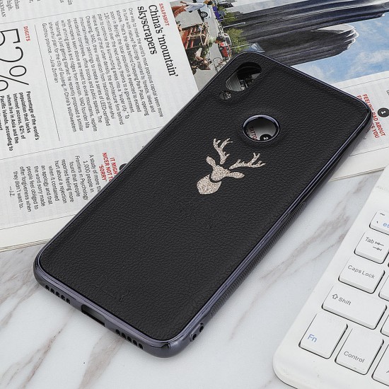 Shockproof Plating Border Glitter Deer PU Leather Soft TPU Protective Case For Xiaomi Redmi Note 7 / Redmi Note 7 PRO