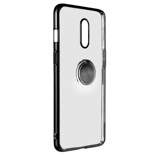 Shockproof Plating With Ring Holder Hard PC Back Cover Protective Case for OnePlus 7