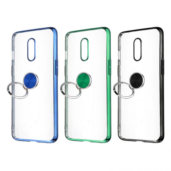 Shockproof Plating With Ring Holder Hard PC Back Cover Protective Case for OnePlus 7