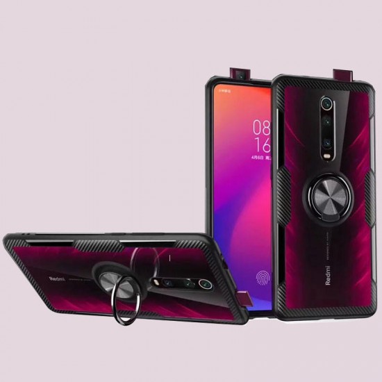 Transparent Ring Holder Magnetic Car PC & Carbon Fiber Protective Case For Xiaomi Mi9T/ Mi 9T PRO / Redmi K20 / Redmi K20 PRO