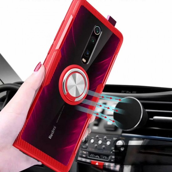 Transparent Ring Holder Magnetic Car PC & Carbon Fiber Protective Case For Xiaomi Mi9T/ Mi 9T PRO / Redmi K20 / Redmi K20 PRO