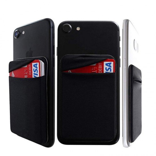 Universal Stick On Phone Wallet Elastic Fabric Adhesive Sticker Ultra-Thin With Card Holder Pocket Compatible With Most Smartphones