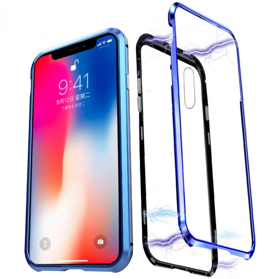 Upgraded Version Magnetic Adsorption Metal Clear Glass Protective Case for iPhone X