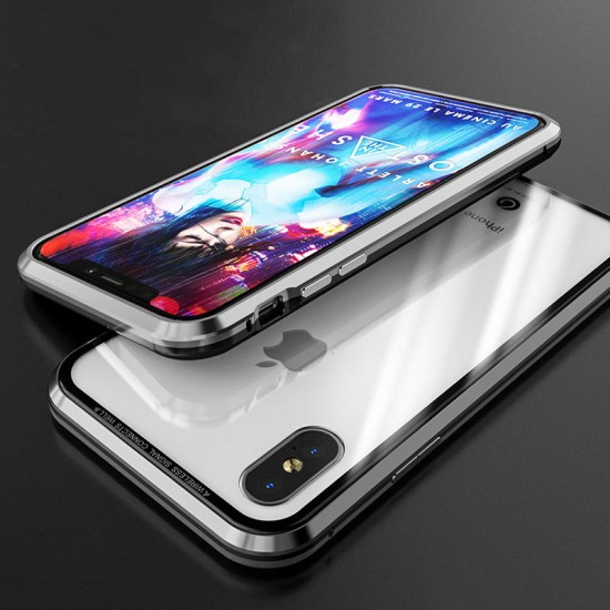 Upgraded Version Magnetic Adsorption Metal Clear Glass Protective Case for iPhone X