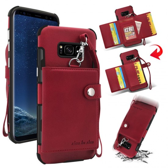 Wallet Protective Case With Strap For Samsung Galaxy S8 Plus PU Leather Card Slots Pocket