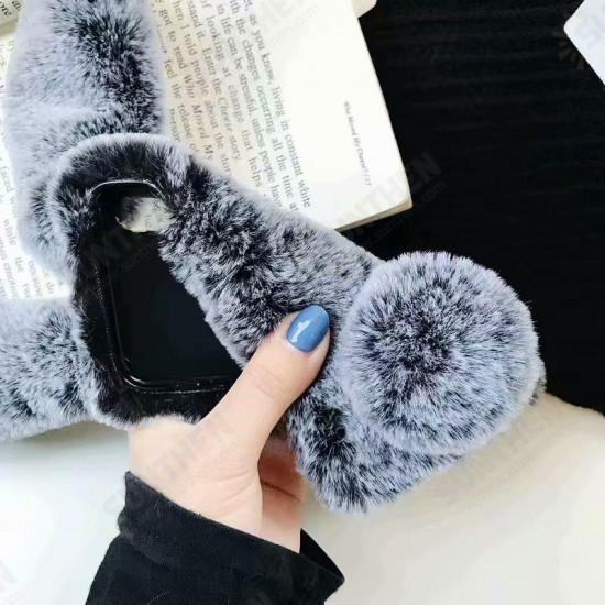 Winter 3D Cute Furry Diamond Rabbit Ears Protective Case Cover for iPhone X XS XR XS Max