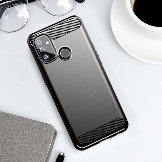 For OnePlus Nord N100 Case Carbon Fiber Texture Shockproof TPU Protective Case Back Cover