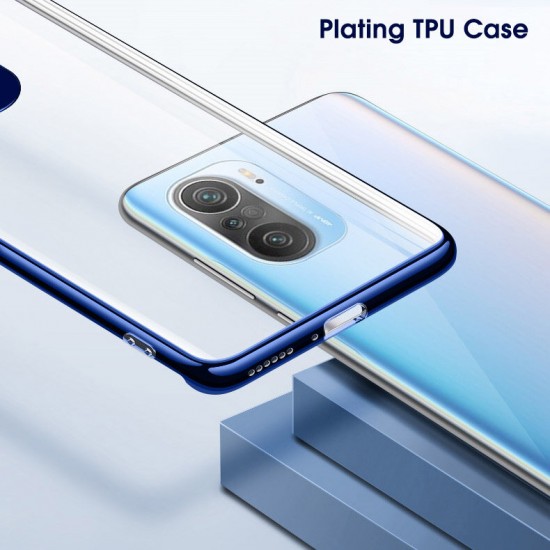 For POCO F3 Global Version Case 2 in 1 Plating with Lens Protector Ultra-Thin Anti-Fingerprint Shockproof Transparent Soft TPU Protective Case
