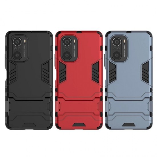 For POCO F3 Global Version Case with Bracket Shockproof PC Protective Case Back Cover
