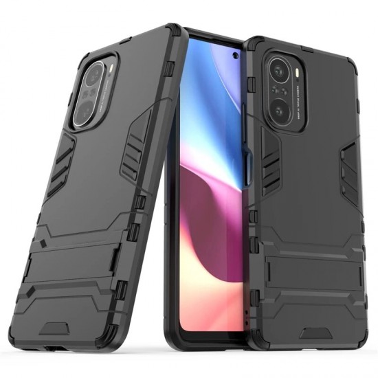 For POCO F3 Global Version Case with Bracket Shockproof PC Protective Case Back Cover