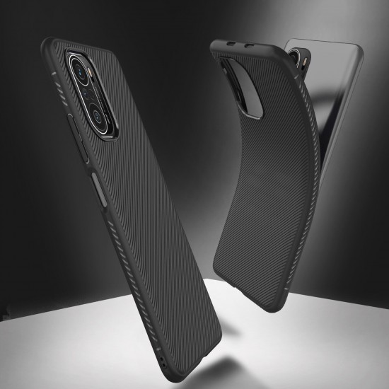 For POCO F3 Global Version Case Carbon Fiber Texture Slim Soft Silicone Shockproof Protective Case Back Cover