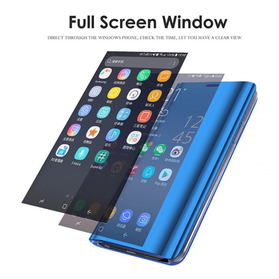 For POCO F3 Global Version Case Foldable Flip Plating Mirror Window View Shockproof Full Cover Protective Case