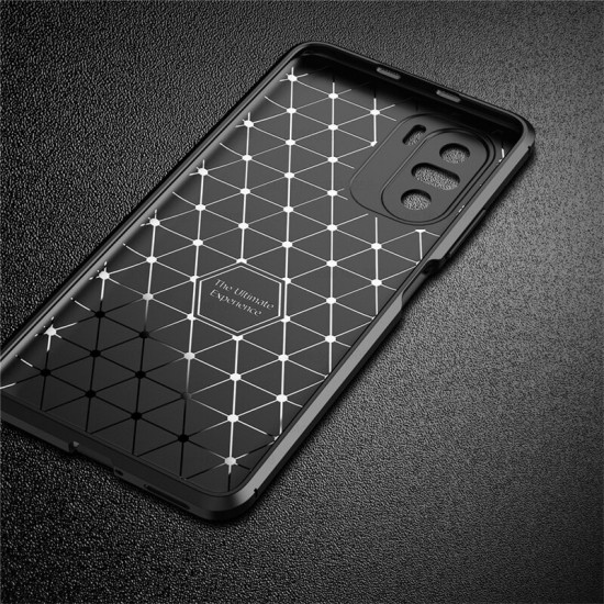 For POCO F3 Global Version Case Luxury Carbon Fiber Pattern with Lens Protector Shockproof Silicone Protective Case Non-Original