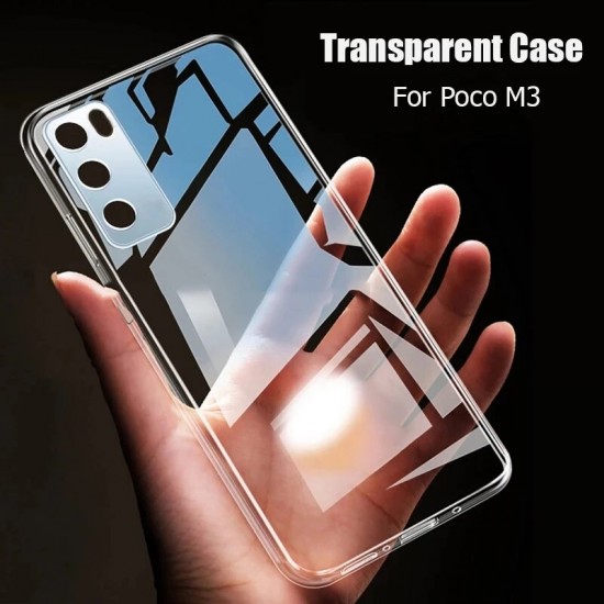 For POCO M3 Case Crystal Clear Transparent Ultra-Thin Non-Yellow with Lens Protector Soft TPU Protective Case