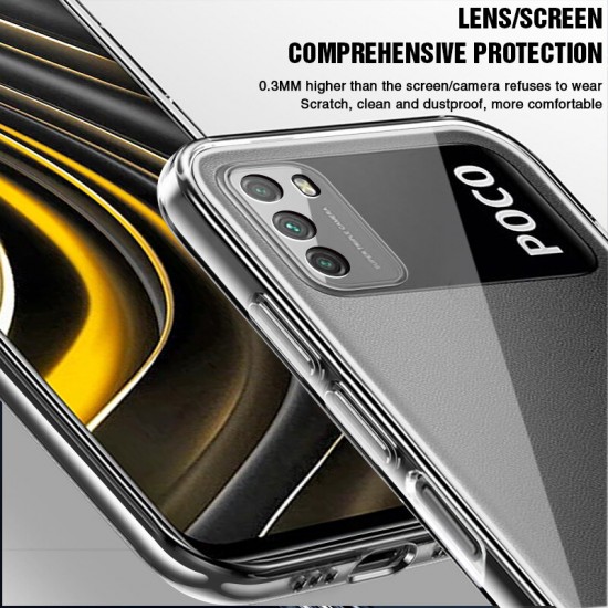 For POCO M3 Case Crystal Clear Transparent Ultra-Thin Non-Yellow with Lens Protector Soft TPU Protective Case