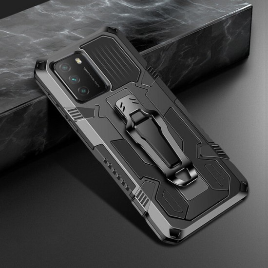 For POCO M3 Case Dual-Layer Rugged Magnetic with Belt Clip Stand Non-Slip Anti-Fingerprint Shockproof Protective Case