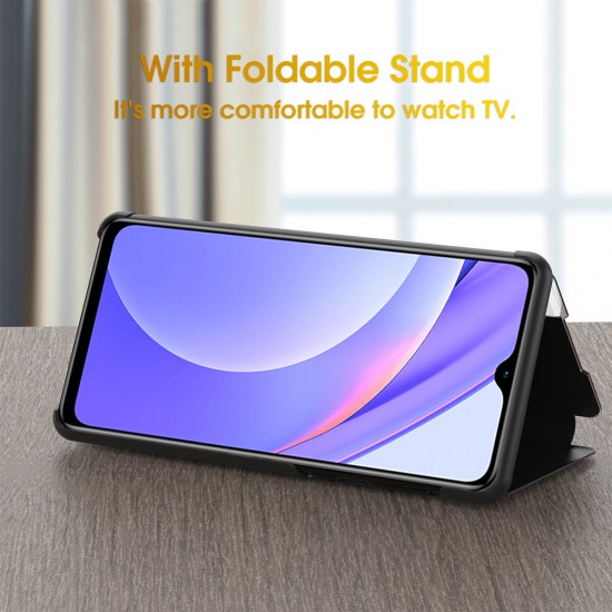 For POCO M3 Case Magnetic Foldable Flip Smart Sleep Window View Stand PU Leather Protective Case