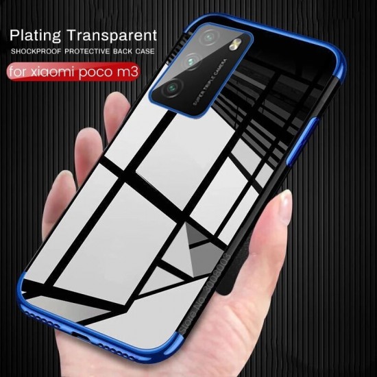 For POCO M3 Case Plating with Lens Protect Shockproof Non-Yellow Transparent Soft TPU Protective Case