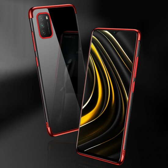 For POCO M3 Case Plating with Lens Protect Shockproof Non-Yellow Transparent Soft TPU Protective Case