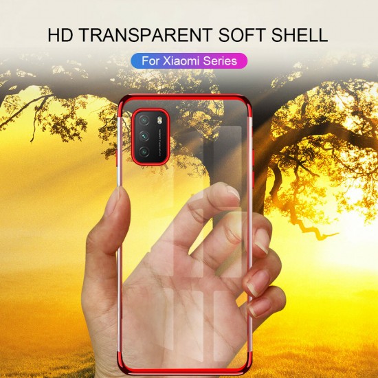 For POCO M3 Case Plating with Lens Protect Shockproof Non-Yellow Transparent Soft TPU Protective Case