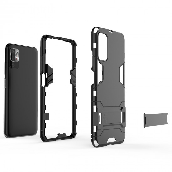 For POCO M3 Pro 5G NFC Global Version/ Xiaomi Redmi Note 10 5G Case with Bracket Shockproof PC Protective Case Back Cover