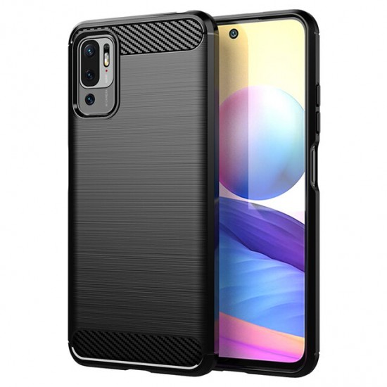 For POCO M3 Pro 5G NFC Global Version/ Xiaomi Redmi Note 10 5G Case Carbon Fiber Texture Shockproof TPU Protective Case Back Cover Non-Original