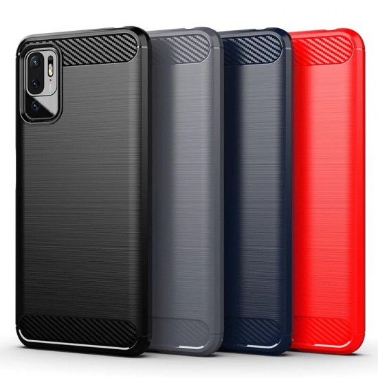 For POCO M3 Pro 5G NFC Global Version/ Xiaomi Redmi Note 10 5G Case Carbon Fiber Texture Shockproof TPU Protective Case Back Cover Non-Original