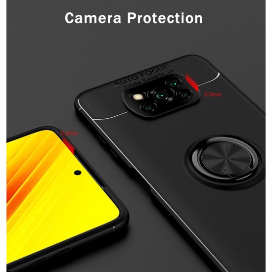 For POCO X3 PRO / POCO X3 NFC Case 360° Rotating Magnetic Ring Holder Soft Silicone Shockproof Protective Case Back Cover Non-original