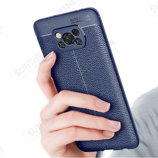 For POCO X3 PRO / POCO X3 NFC Case Litchi Pattern with Lens Protector Shockproof PU Leather + TPU Soft Protective Case Back Cover