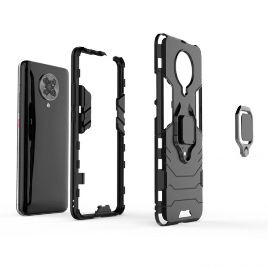 For Poco F2 Pro Case Shockproof Anti-fingerprint with 360° Rotation Magnetic Ring Bracket PC Protective Case Non-original