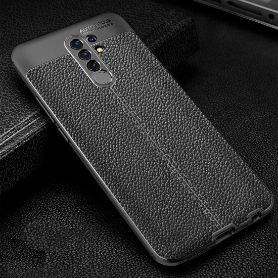 For Redmi 9 Case Business Litchi Texture Shockproof PU Leather with Lens Protector Protective Case Non-original