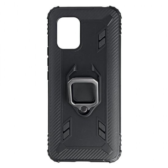 For Xiaomi Mi 10 Lite Case Carbon Fiber Pattern Shockproof Anti-fingerprint with 360° Rotation Magnetic Ring Bracket PC Protective Case Non-original