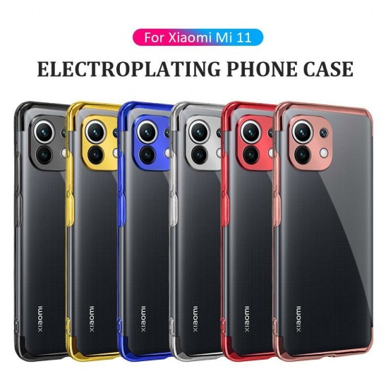 For Xiaomi Mi 11 Case 2 in 1 Plating with Lens Protector Ultra-Thin Anti-Fingerprint Shockproof Transparent Soft TPU Protective Case Non-Original