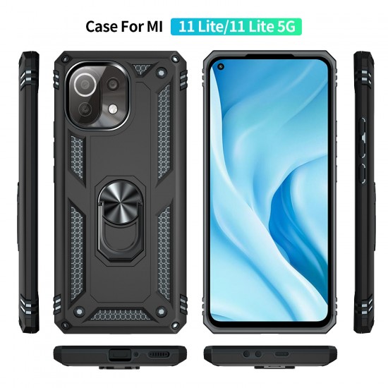 For Xiaomi Mi 11 Lite Case Bumpers Shockproof Magnetic with 360 Rotation Finger Ring Holder Stand PC Protective Case Non-Original