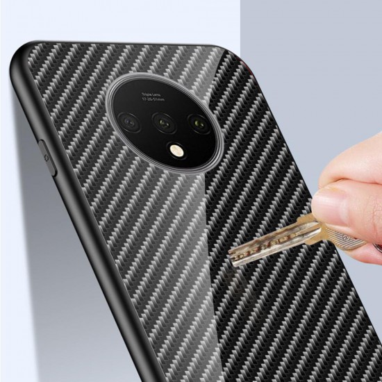 For Xiaomi Poco F2 Pro / Xiaomi Redmi K30 Pro Case Carbon Fiber Pattern Gradient Color Tempered Glass Shockproof Scratch Resistant Protective Case Non-original