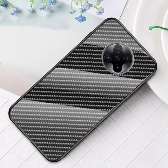 For Xiaomi Poco F2 Pro / Xiaomi Redmi K30 Pro Case Carbon Fiber Pattern Gradient Color Tempered Glass Shockproof Scratch Resistant Protective Case Non-original