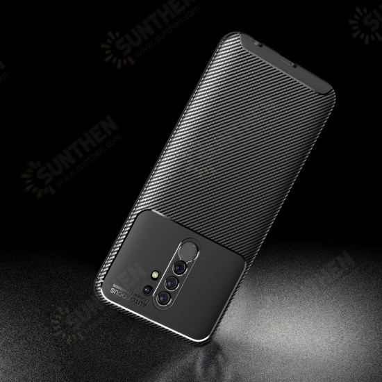 For Xiaomi Redmi 9 Case Luxury Carbon Fiber Pattern Shockproof Silicone Protective Case Back Cover with Lens Protector Non-original