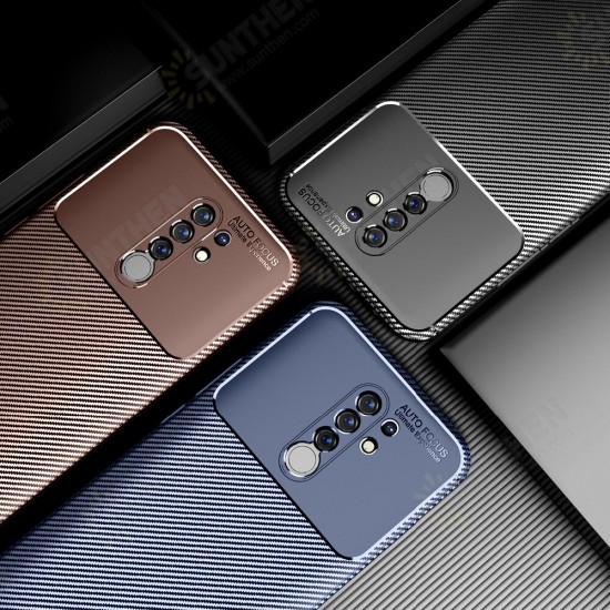 For Xiaomi Redmi 9 Case Luxury Carbon Fiber Pattern Shockproof Silicone Protective Case Back Cover with Lens Protector Non-original