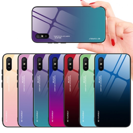 For Xiaomi Redmi 9A Case Gradient Color Tempered Glass Shockproof Scratch Resistant Protective Case Non-original