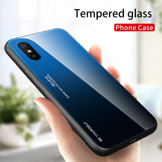 For Xiaomi Redmi 9A Case Gradient Color Tempered Glass Shockproof Scratch Resistant Protective Case Non-original