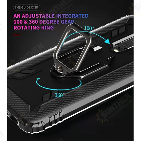 For Xiaomi Redmi K30 Case Carbon Fiber Pattern Shockproof Anti-fingerprint with 360° Rotation Magnetic Ring Bracket PC Protective Case Non-original