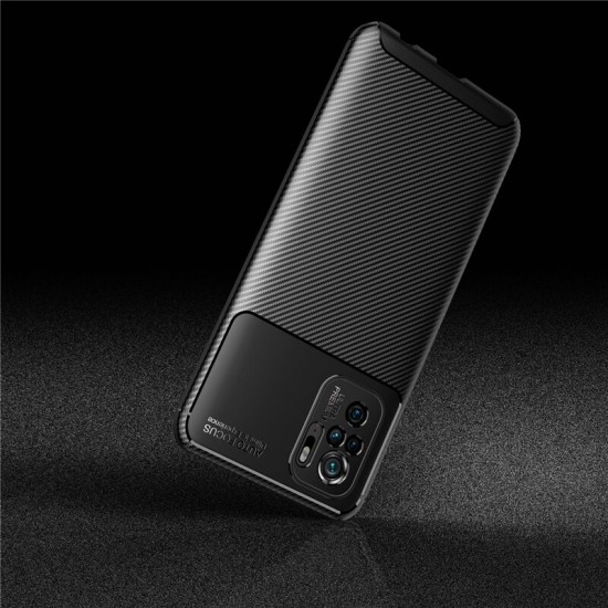 For Xiaomi Redmi Note 10 / Redmi Note 10S Case Luxury Carbon Fiber Pattern with Lens Protector Shockproof Silicone Protective Case Non-Original