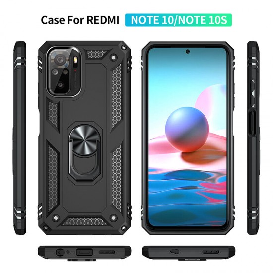 For Xiaomi Redmi Note 10 4G/ Redmi Note 10S Case Bumpers Shockproof Magnetic with 360 Rotation Finger Ring Holder Stand PC Protective Case Non-Original