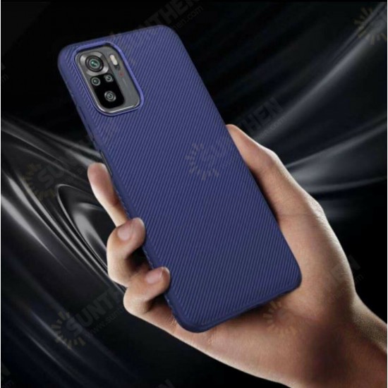 For Xiaomi Redmi Note 10 /Redmi Note 10S Case Carbon Fiber Texture Slim Soft Silicone Shockproof Protective Case Back Cover Non-Original