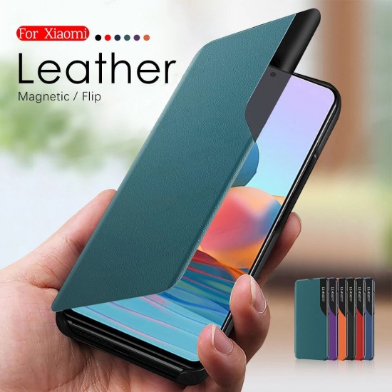 For Xiaomi Redmi Note 10 /Redmi Note 10S Case Magnetic Flip Smart Sleep Window View Shockproof PU Leather Full Cover Protective Case Non-Original