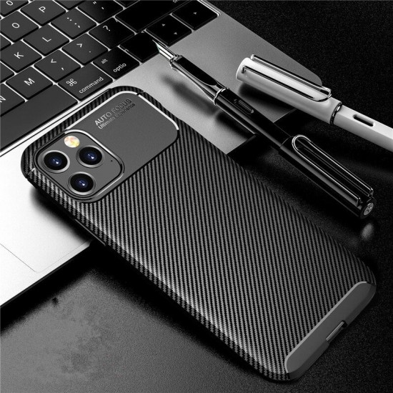 For iPhone 12/ 12 Pro 6.1inch Case Luxury Carbon Fiber Pattern with Lens Protector Shockproof Silicone Protective Case