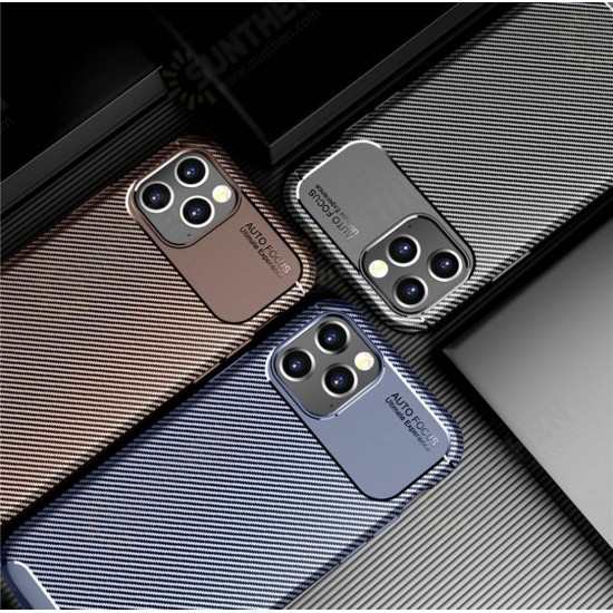 For iPhone 12/ 12 Pro 6.1inch Case Luxury Carbon Fiber Pattern with Lens Protector Shockproof Silicone Protective Case