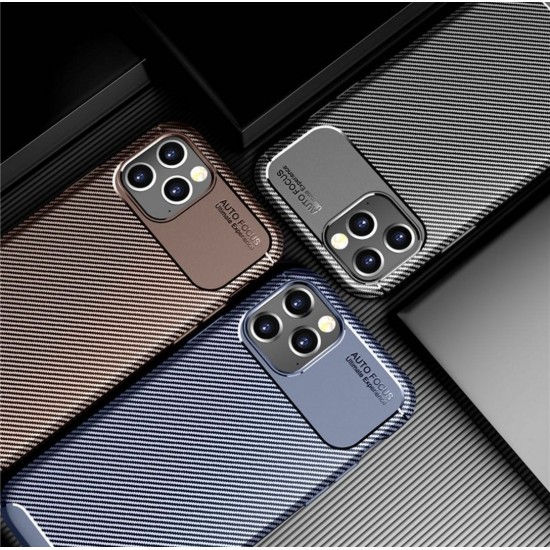 For iPhone 12/ 12 Pro 6.1inch Case Luxury Carbon Fiber Pattern with Lens Protector Shockproof Silicone Protective Case