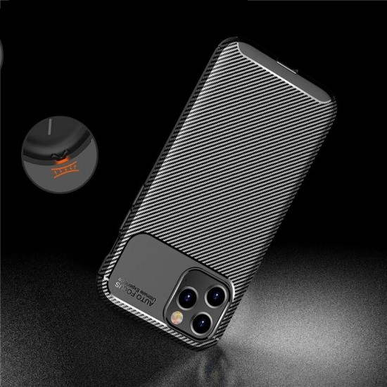 For iPhone 12/ 12 Pro 6.1inch Case Luxury Carbon Fiber Pattern with Lens Protector Shockproof Silicone Protective Case